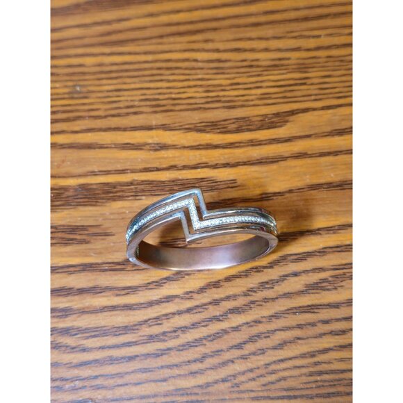 Vintage Zigzag Hinged Cuff Bracelet With Rhinestone Accents Adjustable Fit - Picture 3 of 6